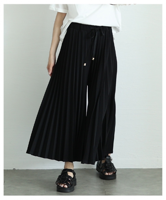 レディース 大人 上品 スカート見えで品良く広がるプリーツガウチョ