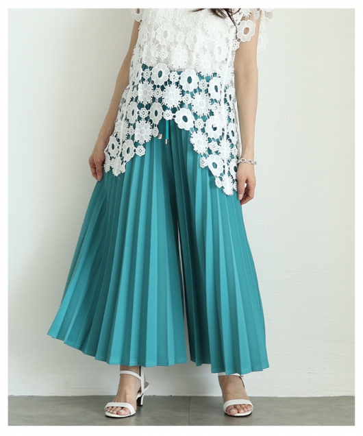 レディース 大人 上品 スカート見えで品良く広がるプリーツガウチョ