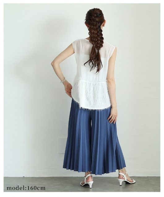 レディース 大人 上品 スカート見えで品良く広がるプリーツガウチョ