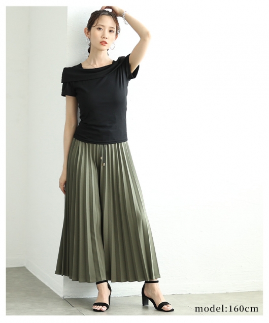 レディース 大人 上品 スカート見えで品良く広がるプリーツガウチョ