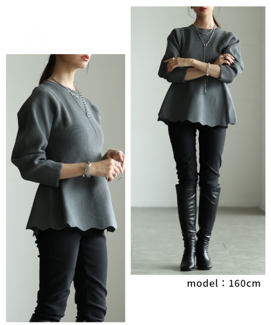 レディース 大人 上品 スポンジニットペプラムトップス almam-81155