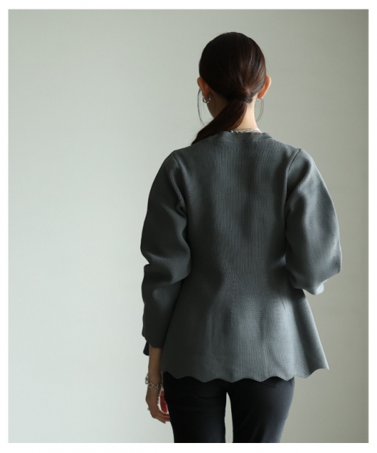 レディース 大人 上品 スポンジニットペプラムトップス almam-81155
