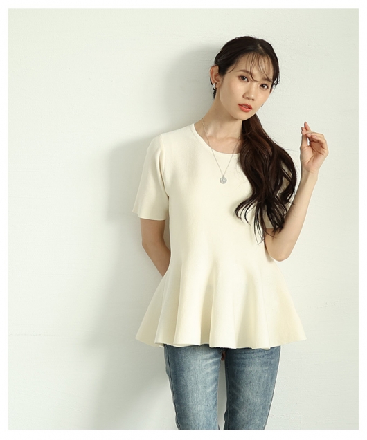 レディース 大人 上品 美シルエットを描くサマーニットペプラム