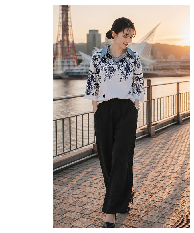 ボタニカル刺繍スキッパーブラウス 【4月13日20時販売新作】