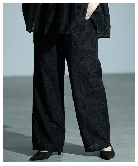 レディース 大人 上品 立体花刺繍オーガンジーセミワイドパンツ