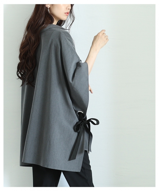 レディース 大人 上品 脇リボン二色切り替えドルマンスリーブブラウス