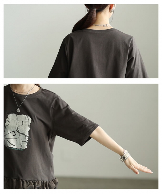 レディース 大人 上品 箔プリントデザインTシャツ 【4月29日20時販売