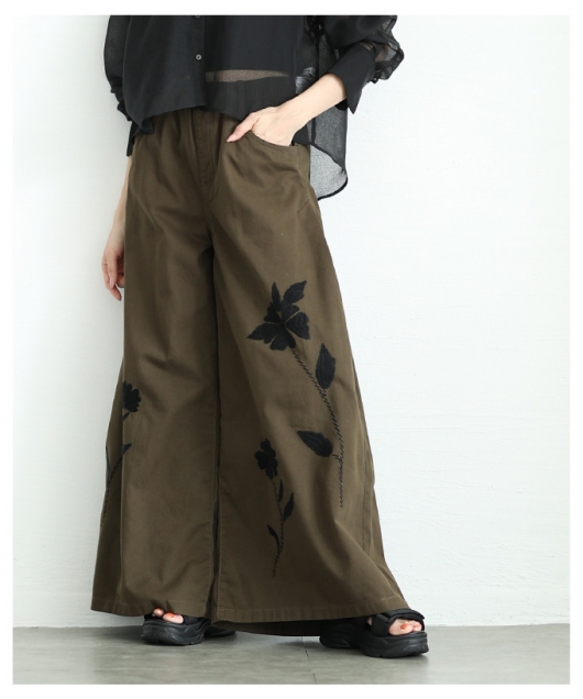 レディース 大人 上品 拘りの配色が効くインド手刺繍ワイドパンツ alwc
