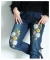 花を添えたインド手刺繍デニムスキニーパンツ