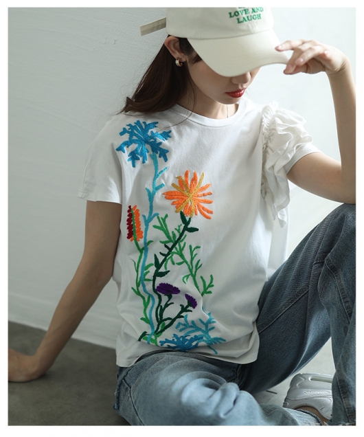 エムズグレイシー 半袖トップス フリル 刺繍 女の子 40％OFF】プティパ フリル袖チュニック キッズ ベビー ジュニア