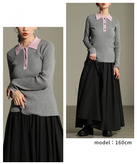 レディース 大人 上品 バイカラーポロニットプルオーバー【10月30日20