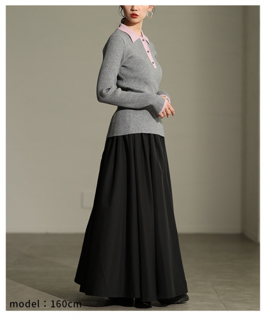 レディース 大人 上品 バイカラーポロニットプルオーバー【10月30日20