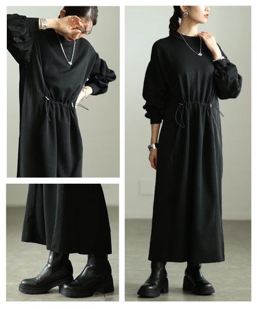 レディース 大人 上品 切替タックスリーブドロストワンピース【11月12