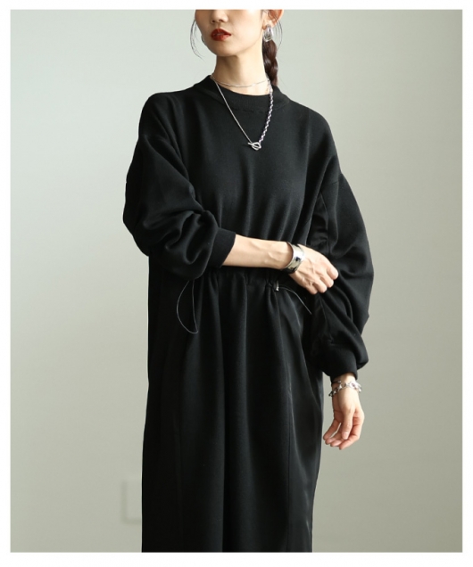 レディース 大人 上品 切替タックスリーブドロストワンピース【11月12