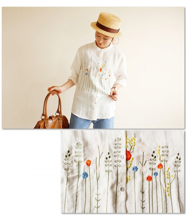 セール対象商品】 レディース 大人 上品 マオカラ―でポップ刺繍