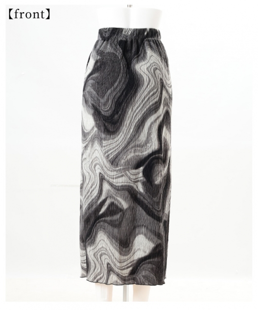 レディース 大人 上品 ニュアンス感を与えるマーブル柄プリーツ