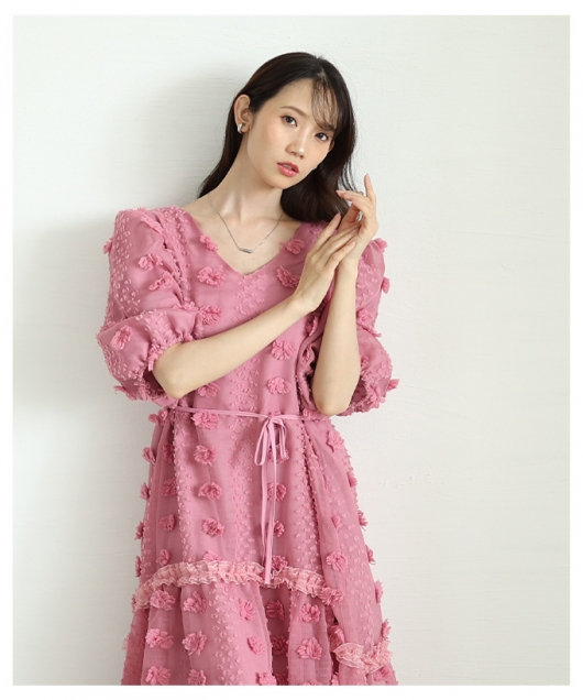 極美品　VIVID LADY　エレガント　花柄　ワンピース　ピンク系　１１ GOLDJAPAN 大きいサイズ レディース ワンピース ぼかし花柄