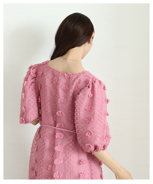 レディース 大人 上品 ロマンティックな立体花柄ティアード