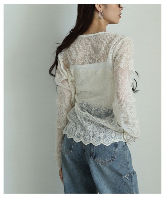 レディース 大人 上品 総レース×スカラップデザインシアー