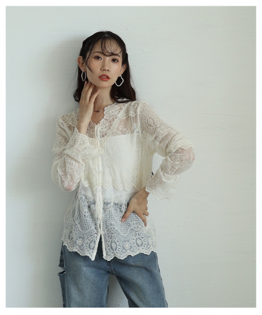 OUR スカラップレースの長め丈ブラウス スカラップレースの長め丈ブラウス – OURHOME