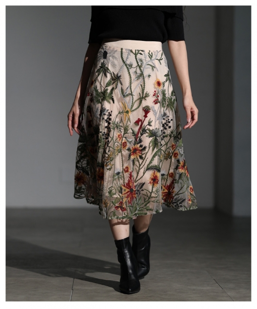 レディース 大人 上品 フラワー刺繍チュールスカート【メール便可