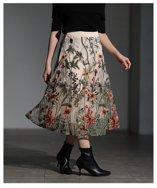 レディース 大人 上品 フラワー刺繍チュールスカート【メール便可