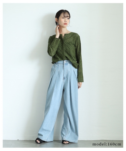 レディース 大人 上品 刺繍レースコットンブラウス【8月21日20時