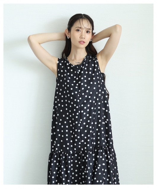 レディース 大人 上品 大人可愛いフロッキードットノースリーブ