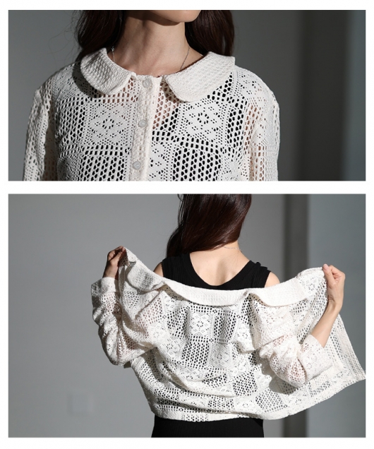 レディース 大人 上品 クロシェ編みシャツトップス【メール便可】 mode