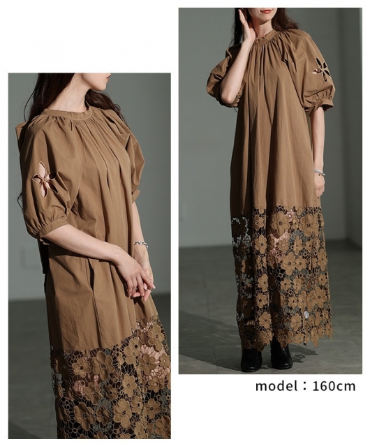 レディース 大人 上品 花柄レースバックリボンワンピース mode-10043