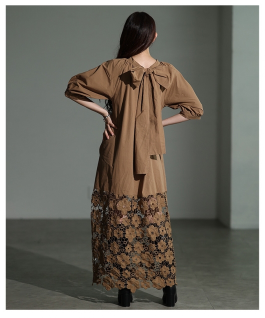 レディース 大人 上品 花柄レースバックリボンワンピース mode-10043