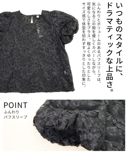 レディース 大人 上品 花柄風コード刺繍レースシアーブラウス【メール