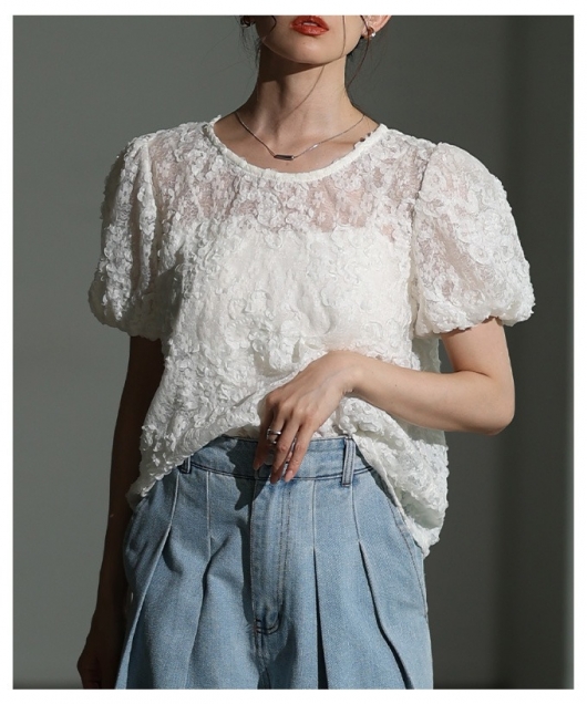 レディース 大人 上品 花柄風コード刺繍レースシアーブラウス【メール