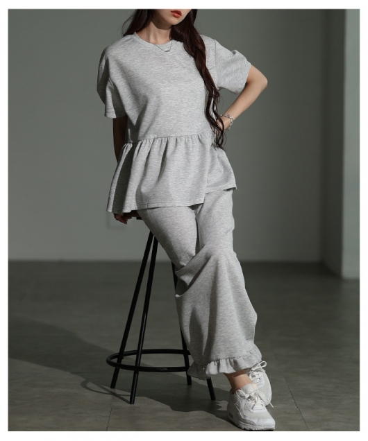 レディース 大人 上品 ペプラムトップス＆裾フリルスカート