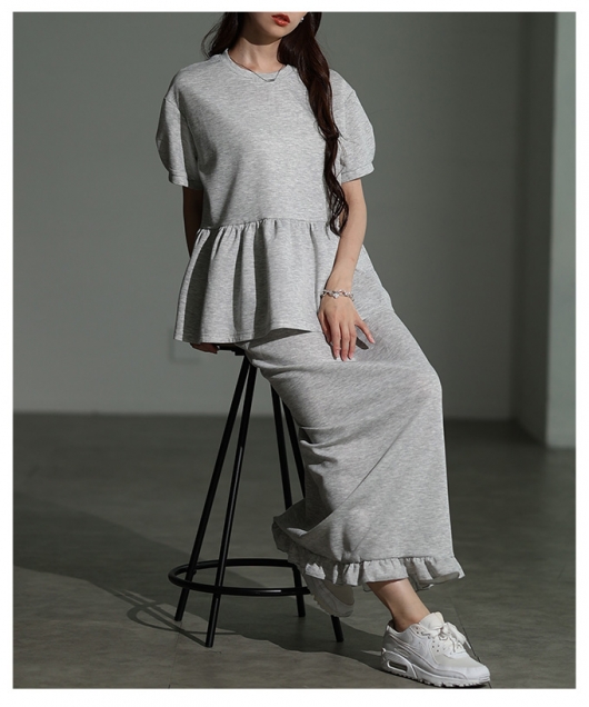 レディース 大人 上品 ペプラムトップス＆裾フリルスカート