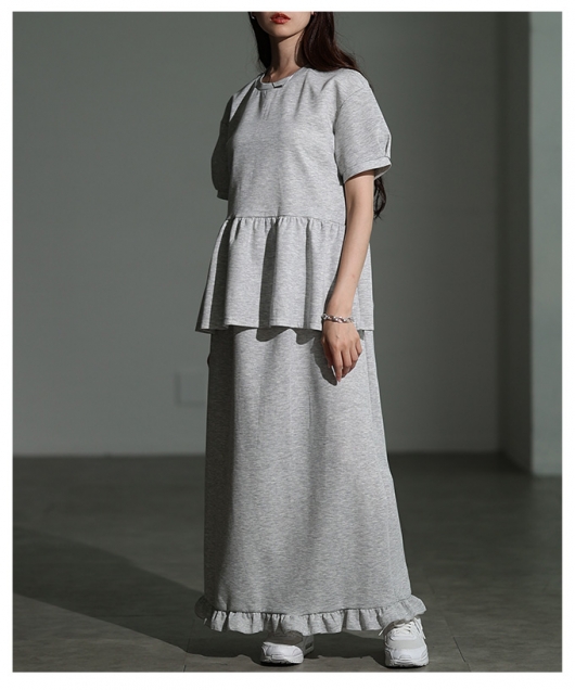 レディース 大人 上品 ペプラムトップス＆裾フリルスカート