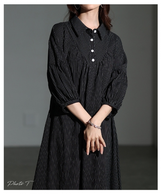 レディース 大人 上品 ストライプ柄シャツワンピース mode-10063