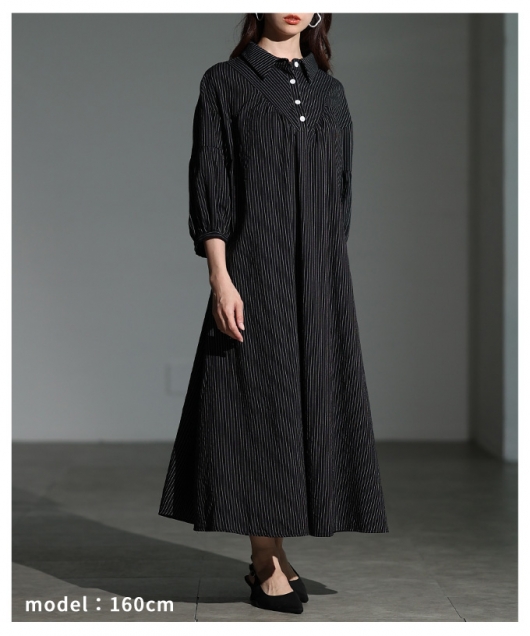 レディース 大人 上品 ストライプ柄シャツワンピース mode-10063