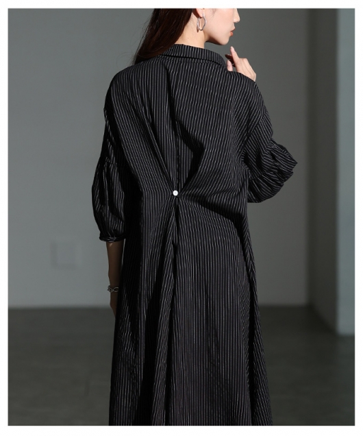 レディース 大人 上品 ストライプ柄シャツワンピース mode-10063