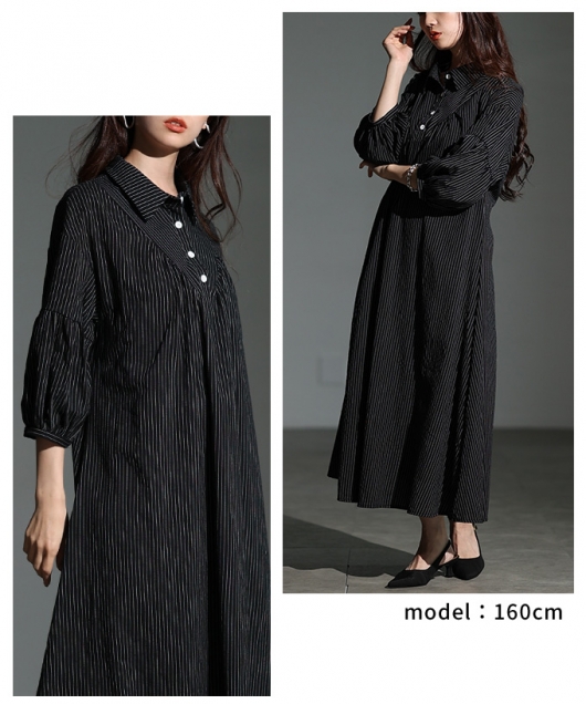 レディース 大人 上品 ストライプ柄シャツワンピース mode-10063