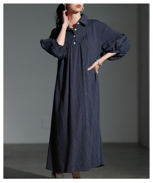 美品　フェンディ　ポロシャツ　ストライプ柄　スリット　ネイビー　ワンピース Sawa a la mode レディース ワンピース 紺 ネイビー 羽織り