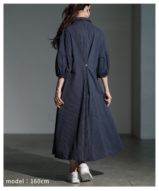 レディース 大人 上品 ストライプ柄シャツワンピース【9月10日20