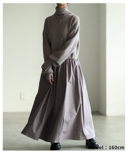 レディース 大人 上品 ドッキングフレアロングワンピース mode-10080