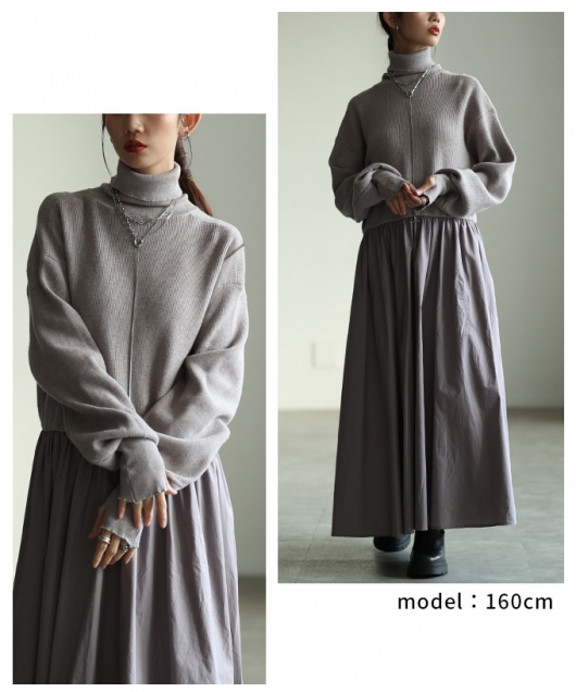 レディース 大人 上品 ドッキングフレアロングワンピース mode-10080