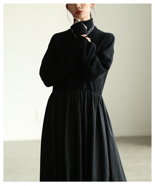 レディース 大人 上品 ドッキングフレアロングワンピース mode-10080