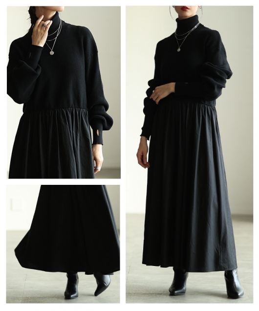 レディース 大人 上品 ドッキングフレアロングワンピース mode-10080