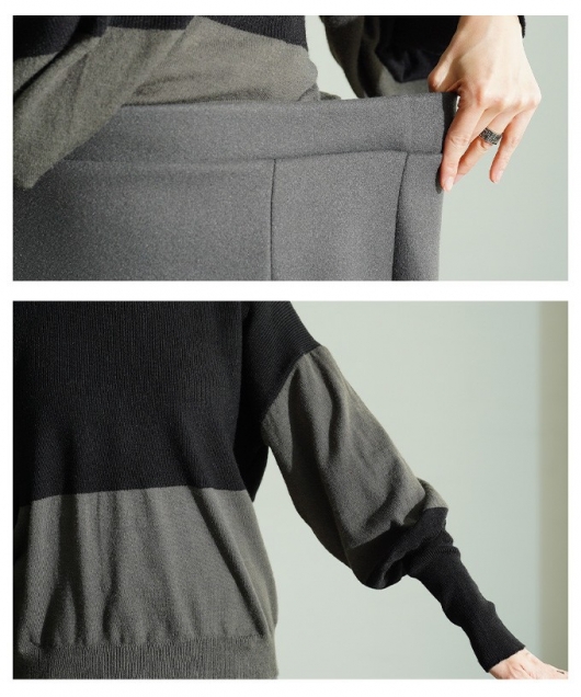 レディース 大人 上品 配色ハイネックニット×フレアスカート