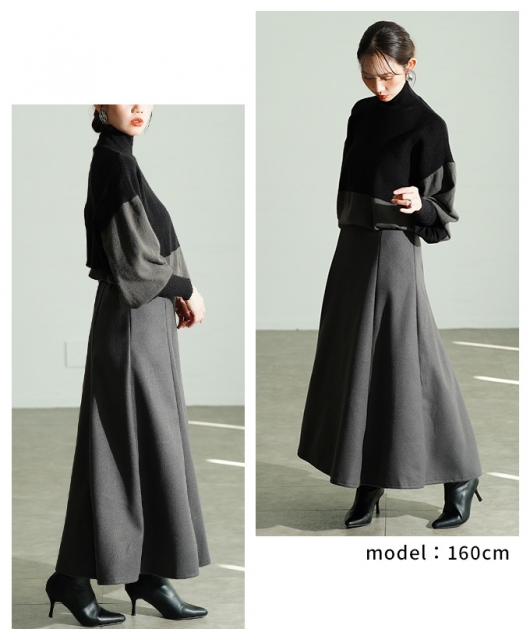 レディース 大人 上品 配色ハイネックニット×フレアスカート