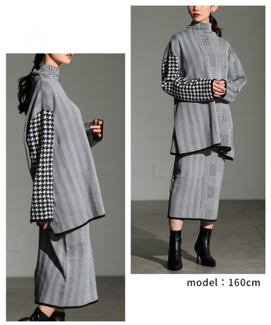 MOUNTEN. 千鳥格子 セットアップ レディース 大人 上品 千鳥格子柄セットアップ mode-10108｜レディース