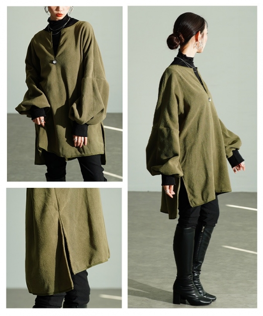 レディース 大人 上品 ランタンスリーブフリースチュニック【11月24日